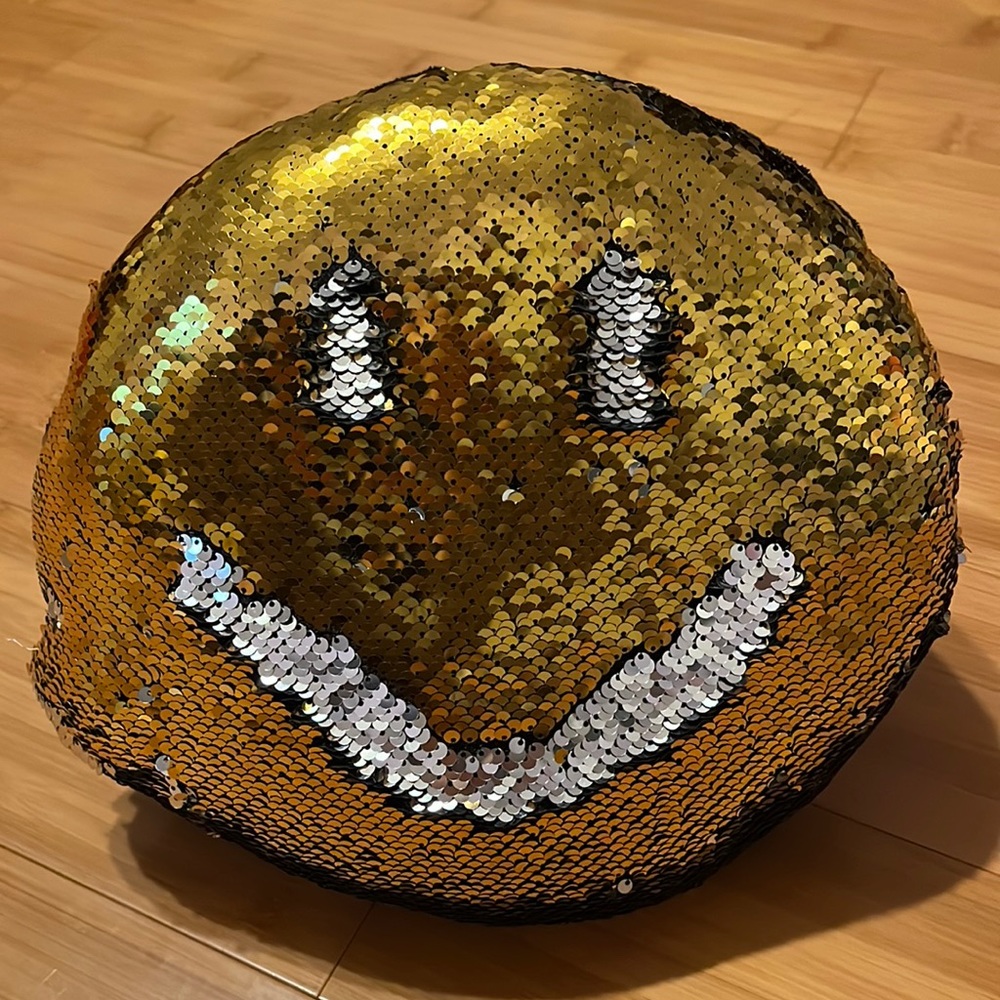 Round Gold & Silver Sequin Throw Pillow